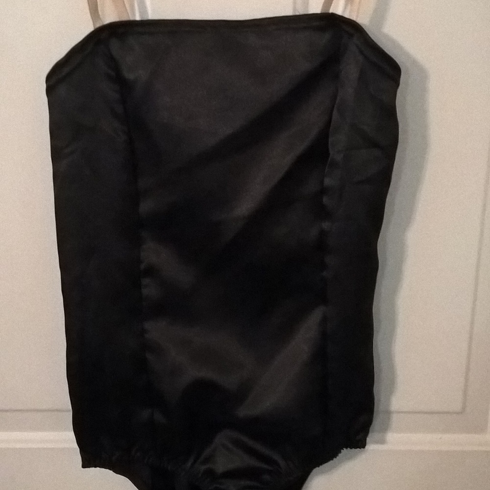 Black satin leotard